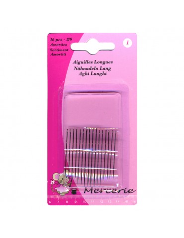 Lot de 16 aiguilles longues à coudre 3/9
