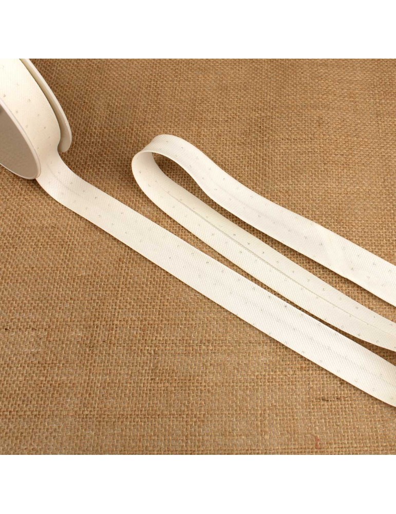 Biais replié motifs 20 mm blanc