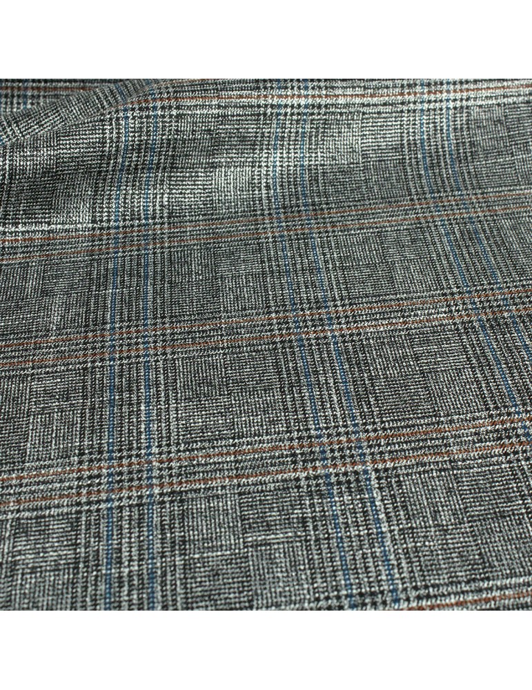Tissu lainage à carreaux pailleté bandes rouges et bleues gris Tissu lainage à carreaux pailleté bandes rouges et bleues gris