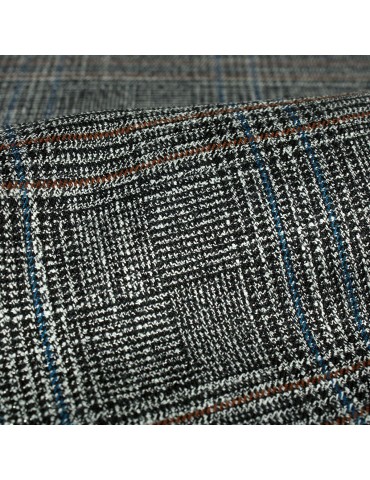 Tissu lainage à carreaux pailleté bandes rouges et bleues gris