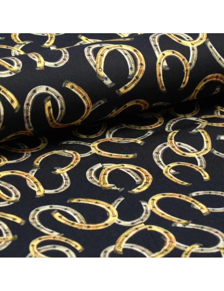 Tissu viscose imprimé fer à cheval noir Tissu viscose imprimé fer à cheval noir