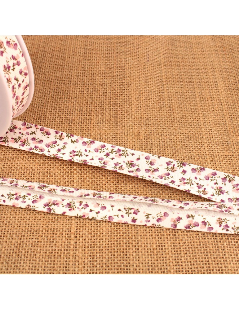 Biais coton floral 20 mm violet Biais coton floral 20 mm violet