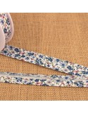 Biais coton à fleurs 20 mm bleu
