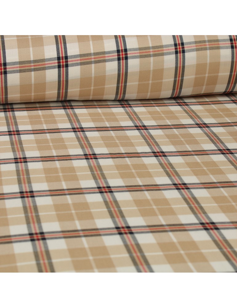 Tissu viscose à quadrillage beige Tissu viscose à quadrillage beige