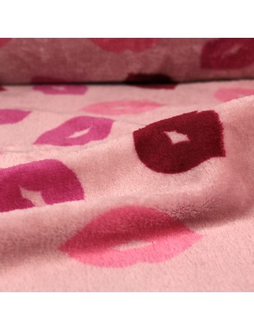 Tissu polaire imprimé double face bisous rose