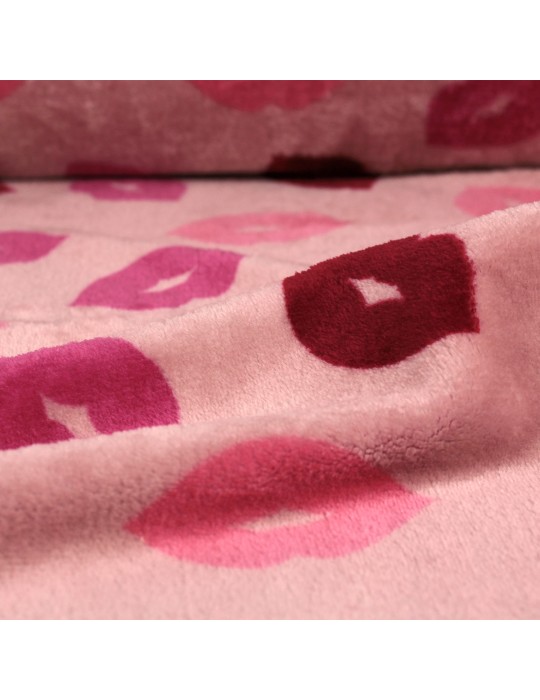 Tissu polaire imprimé double face bisous rose