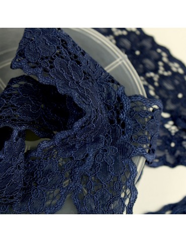Dentelle florale élastique 25 mm bleu