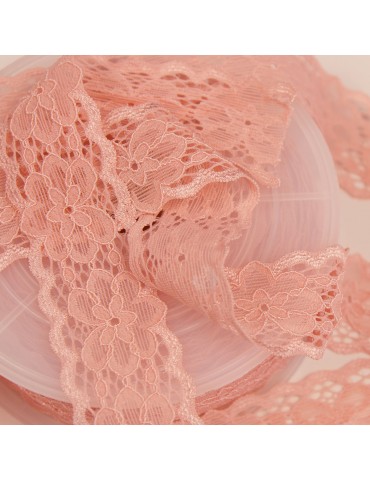 Dentelle florale élastique 25 mm rose