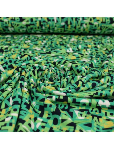Tissu jersey imprimé lettres vert