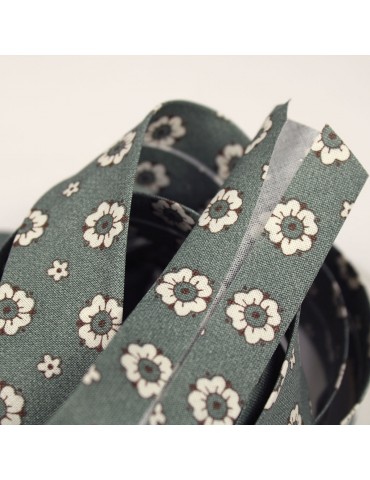 Biais fleurs 25 mm vert