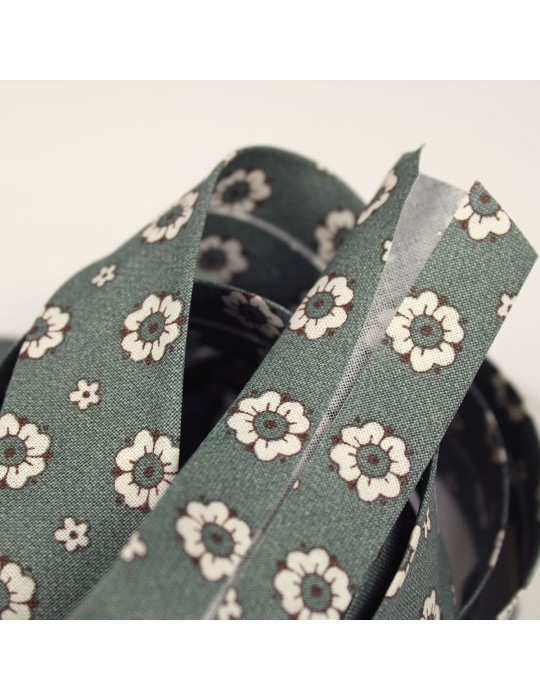 Biais fleurs 25 mm vert