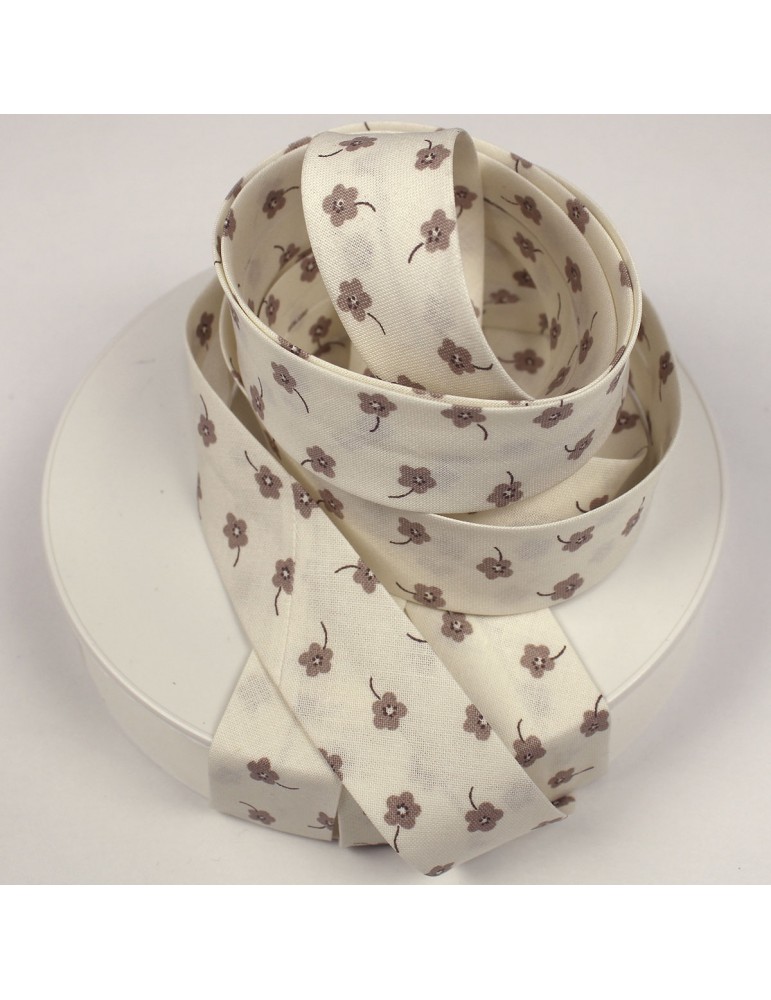 Biais fleurettes 25 mm beige