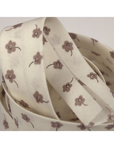 Biais fleurettes 25 mm beige