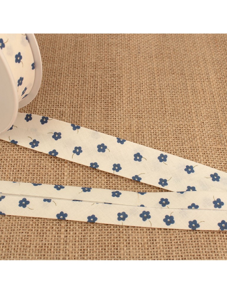 Biais fleurettes 25 mm bleu Biais fleurettes 25 mm bleu