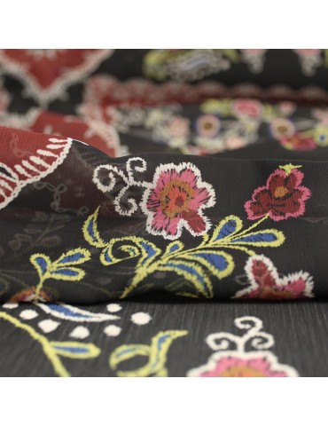 Tissu voile polyester imprimé multicolore