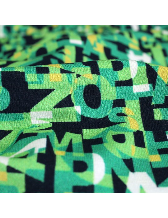 Coupon viscose/élasthanne imprimé lettres 290 CM vert
