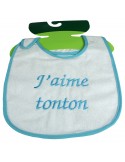 Bavoir brodé enfant "j'aime tonton" bleu