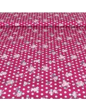 Tissu cretonne polyester/coton fleurs et pois violet